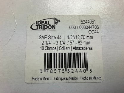 (10) Ideal 5244051 Worm Gear Hose Clamp, SAE Size # 44, 2-1/4'' To 3-1/4''