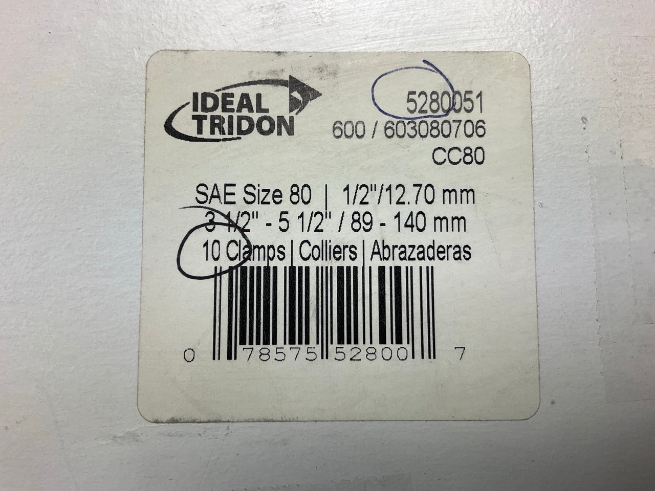 (10) Ideal 5280051 Worm Gear Hose Clamp, SAE Size # 80, 3-1/2'' To 5-1/2''