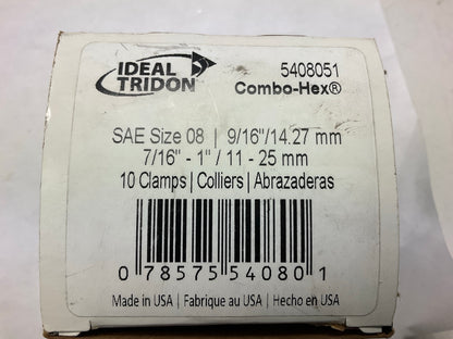 (10) Ideal 5408051 Worm Gear Hose Clamp, SAE Size # 08, 7/16'' To 1''