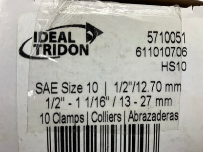 (10) Ideal 5710051 SAE Size 10, 1/2'' To 1-1/16'' Diameter Hose Clamps