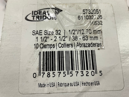 (10) Ideal 5732051 Hose Clamps Clamping Range: 1-1/2''-2-1/2'' (38-63mm), SAE #32