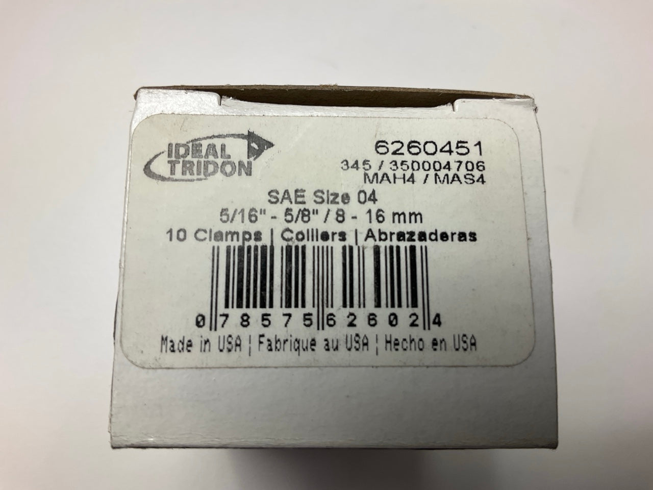 (10) Ideal 6260451 Worm Gear Hose Clamp, SAE Size # 04, 5/16'' To 5/8''