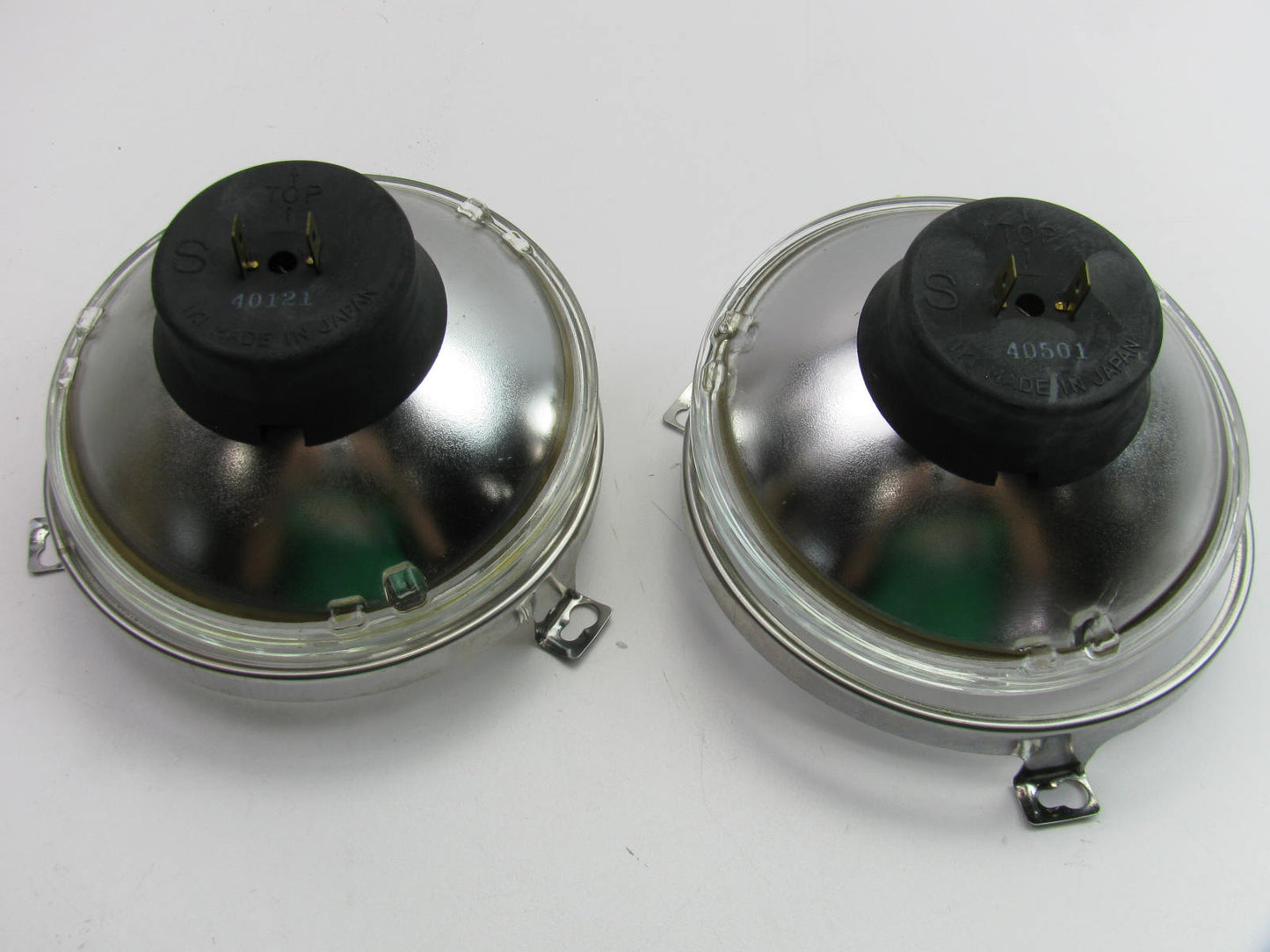 (2) Vintage IKI 5.75'' Round Headlight Head Lamps Chrome Mount Rings H5001 H5006