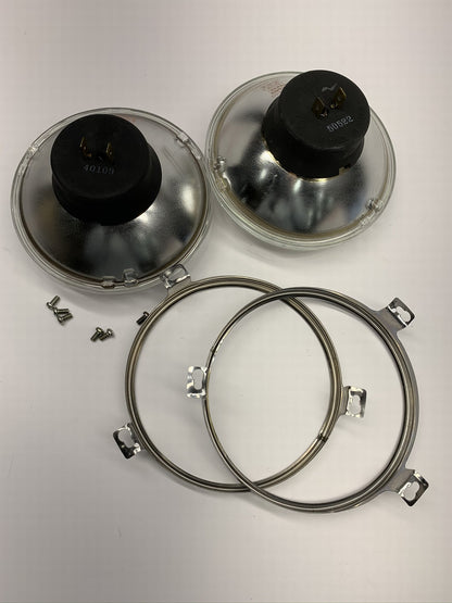 PAIR - Vintage NOS Genuine IKI 5.75'' Headlight Head Lamps W/ Chrome Mount Rings
