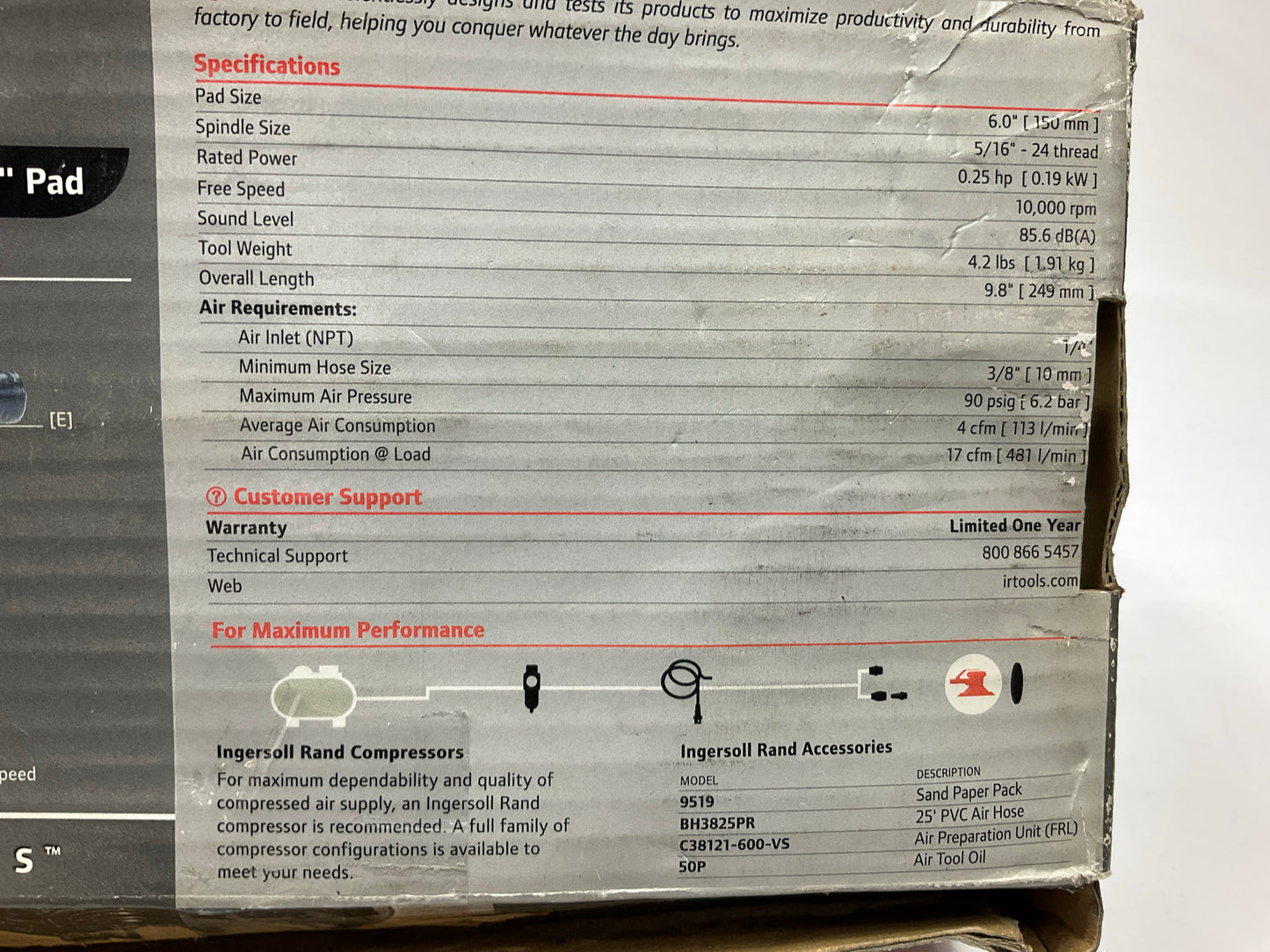 USED, AS IS - Ingersoll Rand 311G Dual Action DA Air Sander 6'' Hook-and-Loop