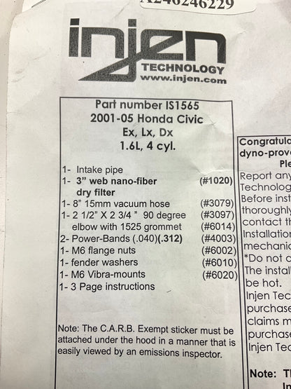 Injen IS1565P SHORTRAM Cold Air Intake System For 2001-2005 Honda Civic