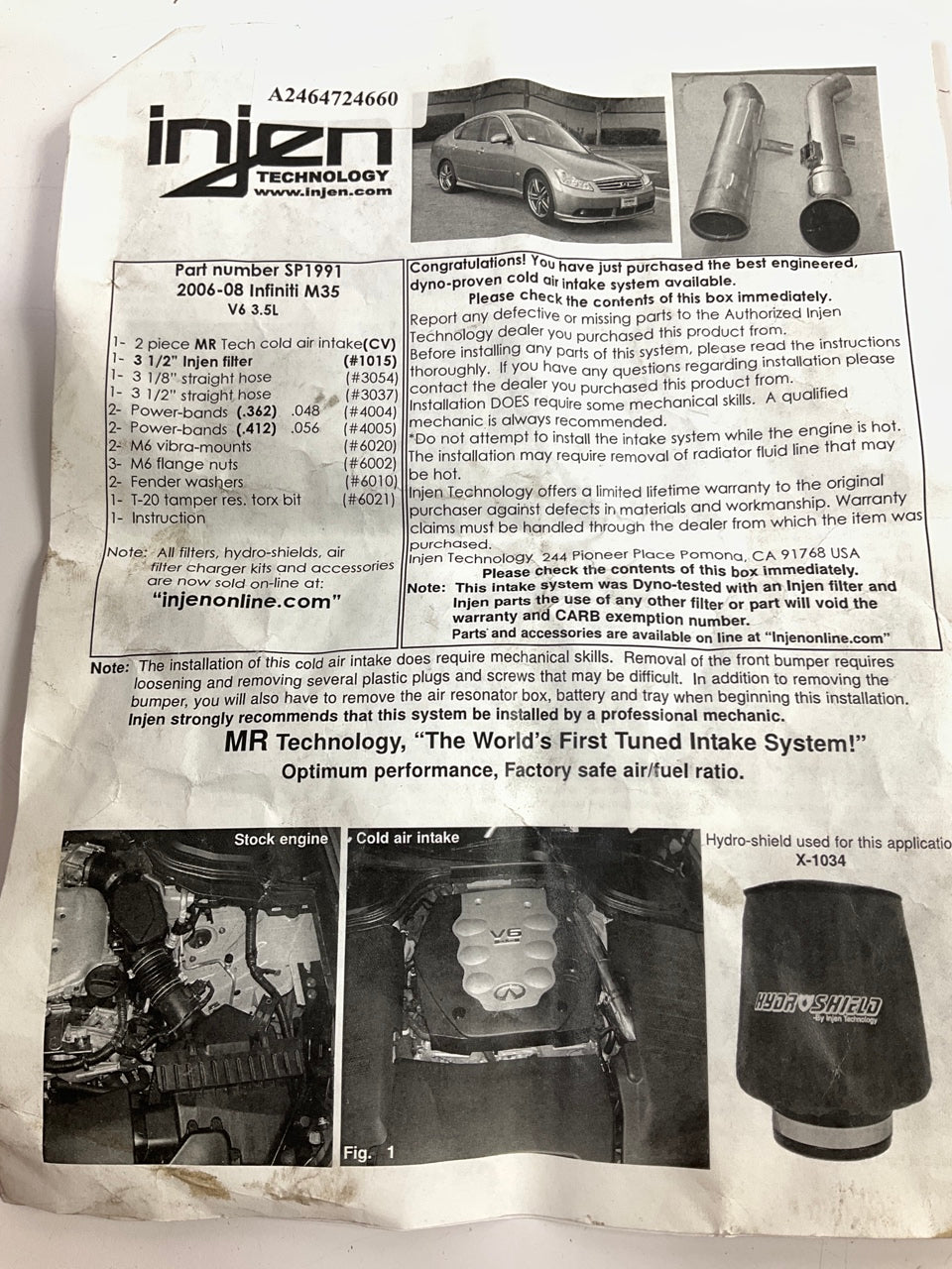 Injen SP1991P Cold Air Intake System For 2006-2008 INFINITI M35