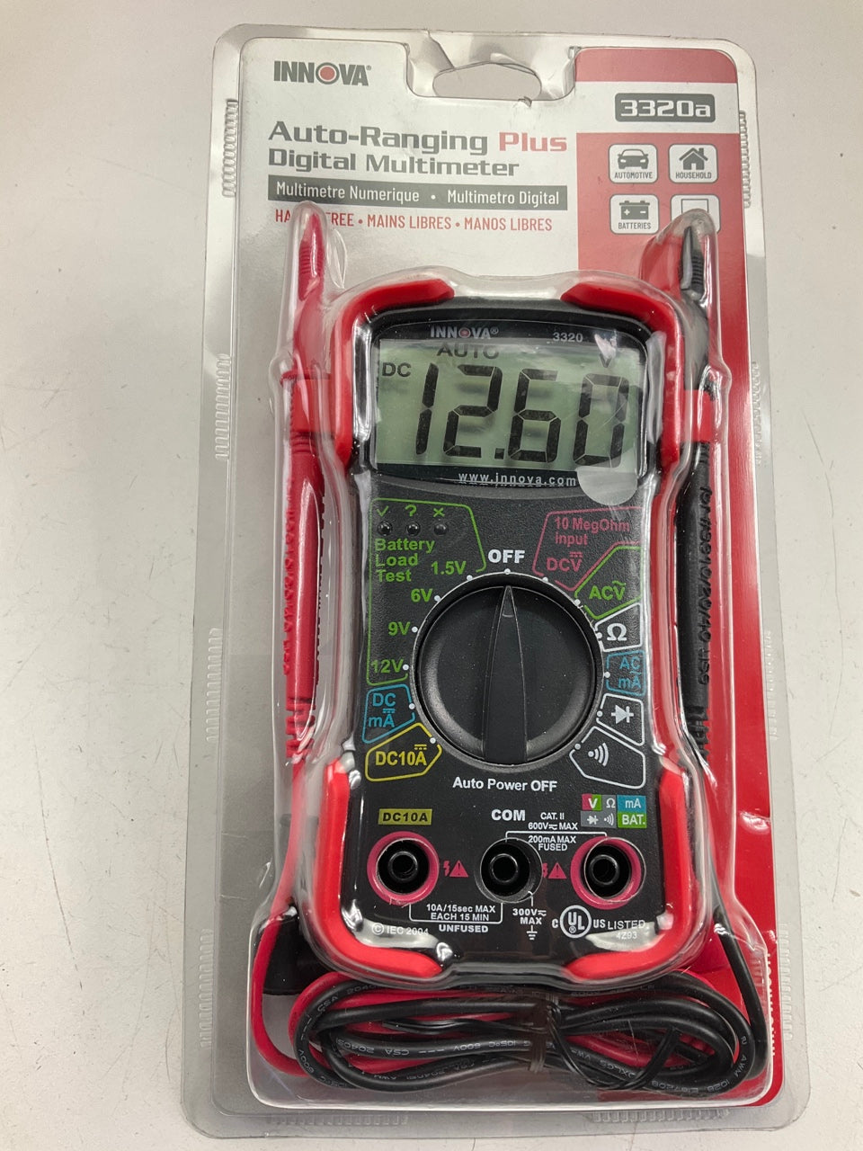 Innova 3320a Auto-Range Digital Multimeter Tester,  (10 MegOhm)/UL, 9 Function