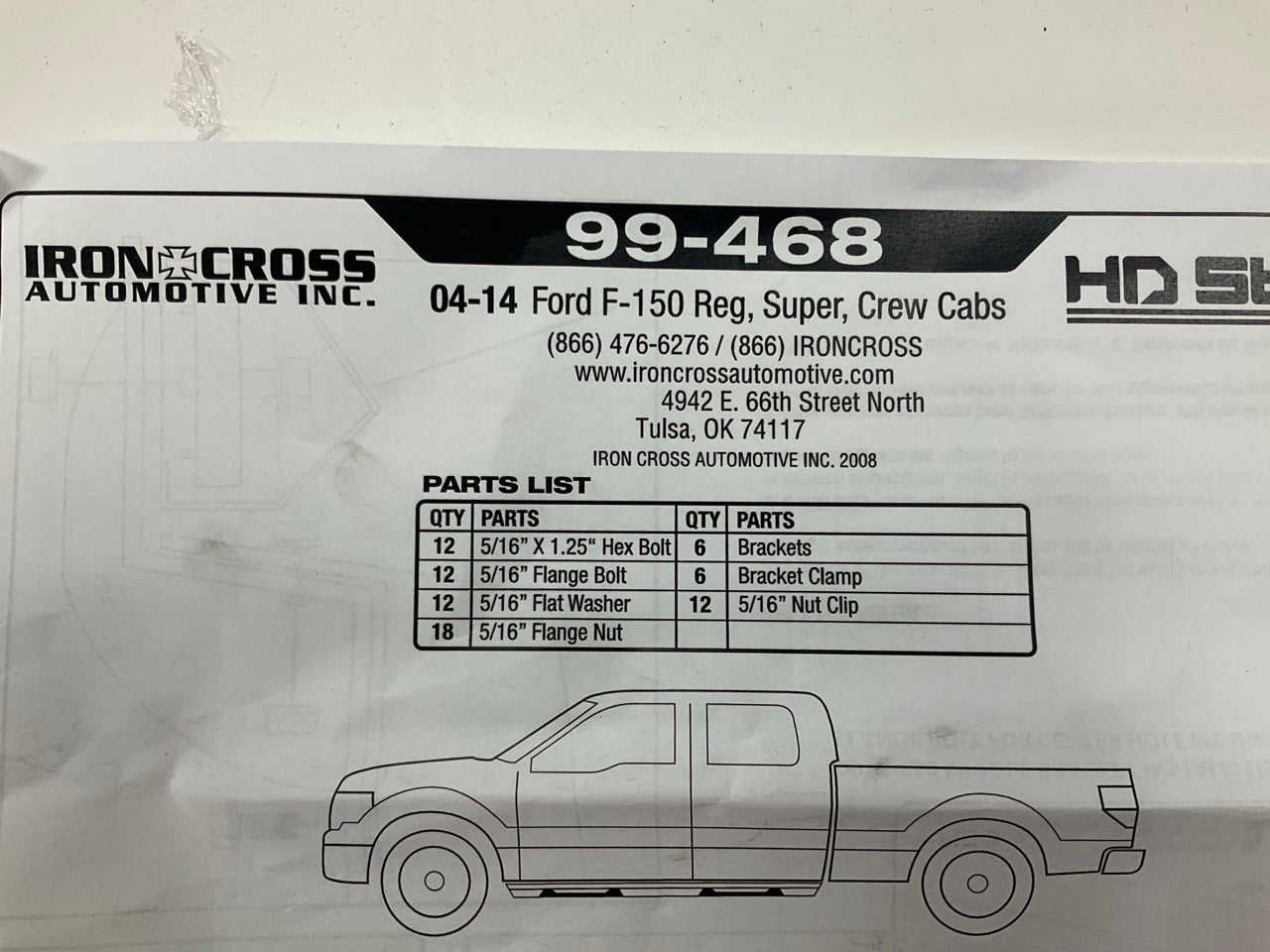 Iron Cross 99-468 Cab Length Side Step Bar Bracket Kit 04-14 Ford F-150 Regular