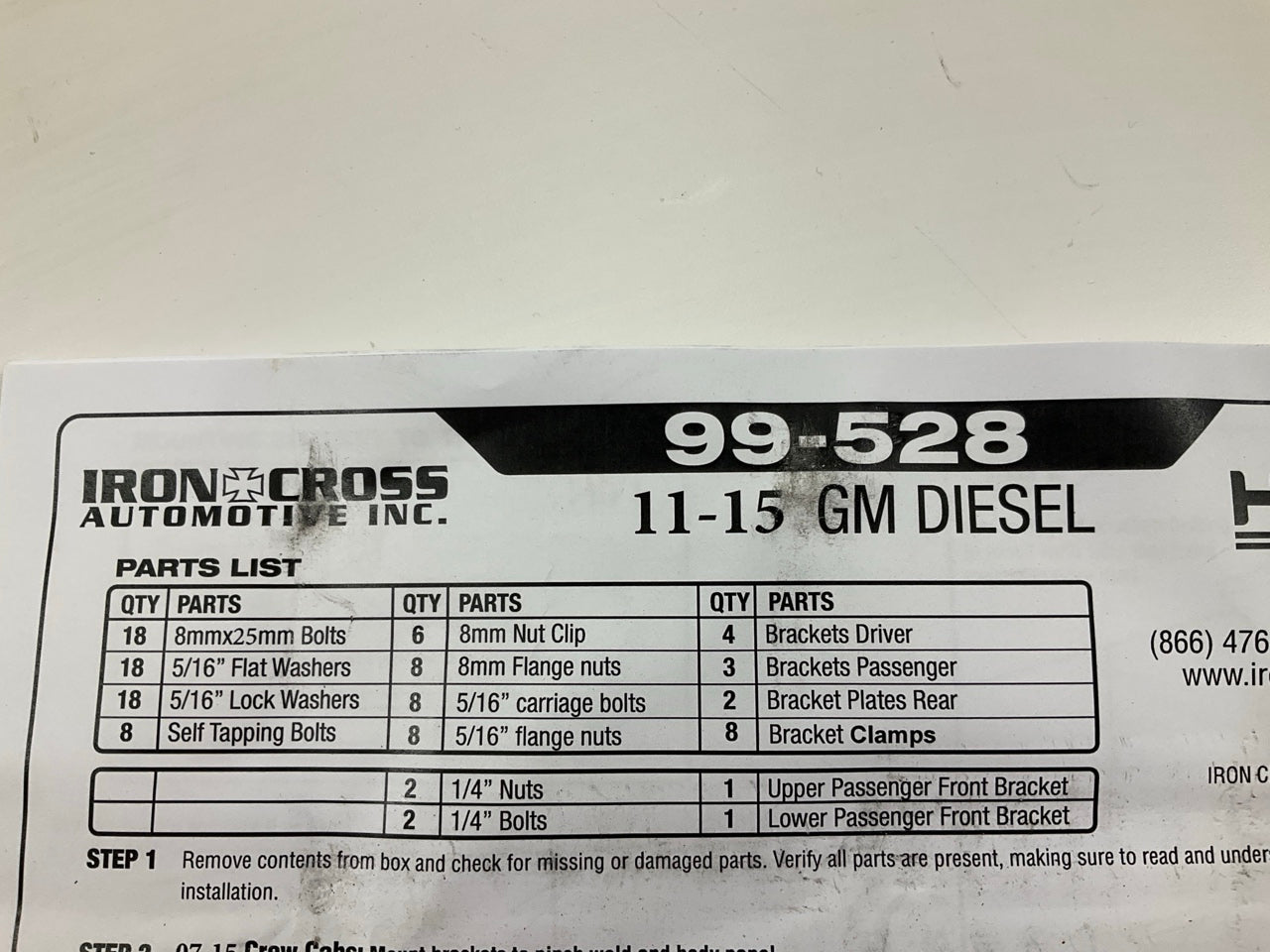 Iron Cross 99-528 Cab Length Side Step Bracket Kit 11-18 Chevolet Diesel W/ Urea