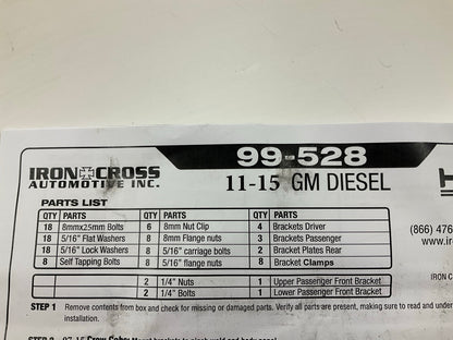 Iron Cross 99-528 Cab Length Side Step Bracket Kit 11-18 Chevolet Diesel W/ Urea