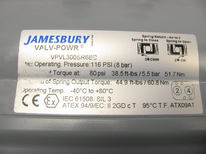 JAMESBURY VPVL300SR6BD 116 PSI NSNP MA0126206 Lock Device Actuator Solenoid