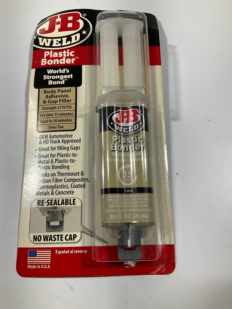 J-B Weld 50133 Plastic Bonder - Body Panel Adhesive & Bonder Syringe, Tan, 25 ML