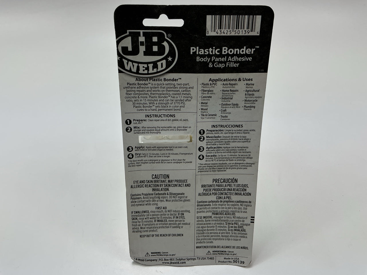 J-B Weld 50139 Plastic Bonder Body Panel Adhesive And Gap Filler Syringe - Black