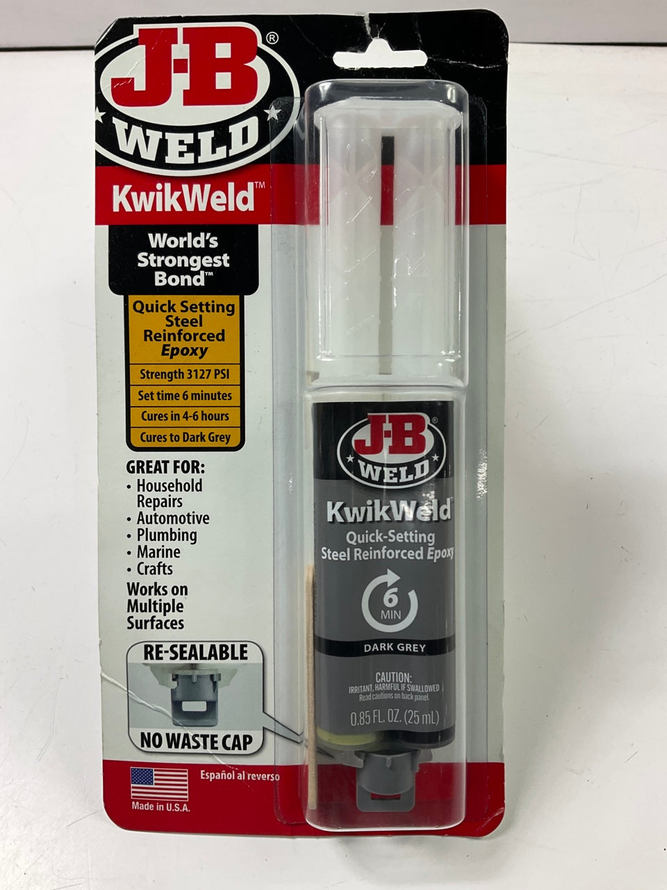 J-B Weld 50176 KwikWeld Steel Reinforced Epoxy Syringe - Dries Dark Grey - 25 Ml