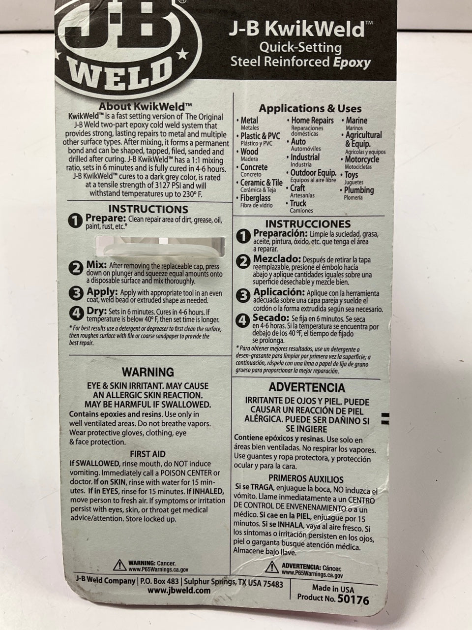 J-B Weld 50176 KwikWeld Steel Reinforced Epoxy Syringe - Dries Dark Grey - 25 Ml