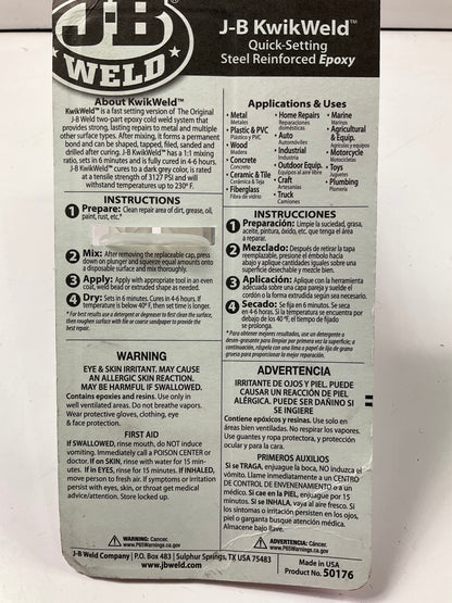 J-B Weld 50176 KwikWeld Steel Reinforced Epoxy Syringe - Dries Dark Grey - 25 Ml