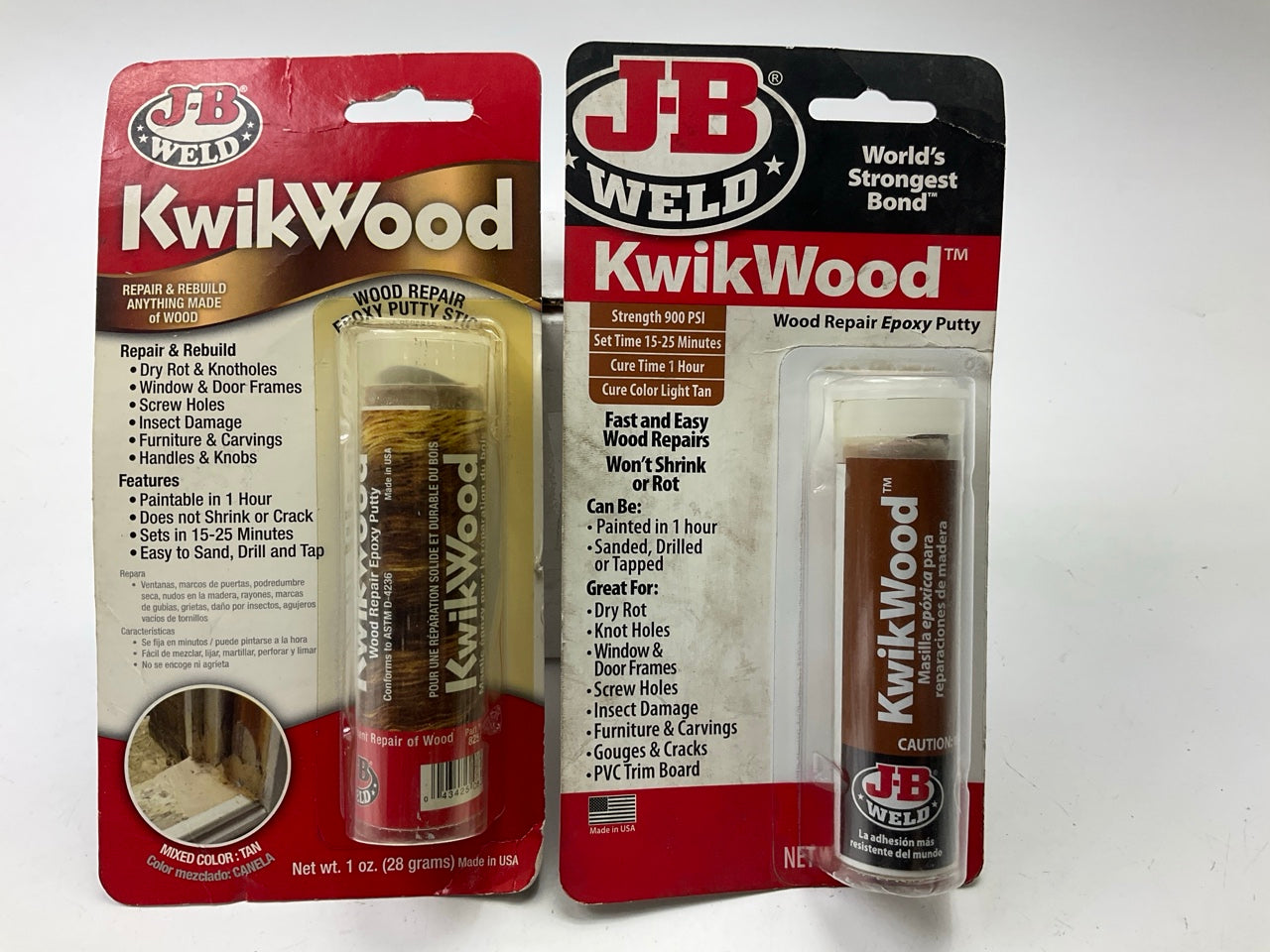 (2) J-B Weld 8257 Kwik Wood Hand Mixable Epoxy Putty, BROWN, 1 OZ STICK
