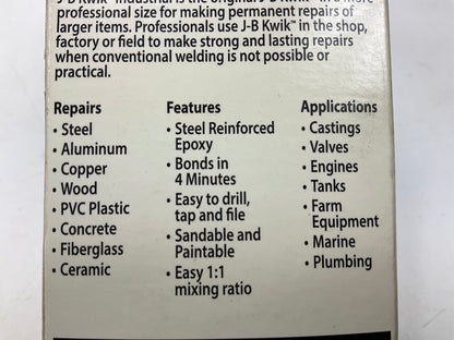 JB WELD 8270 Kwik Professional Size Quick Setting Epoxy, 10 Oz Total