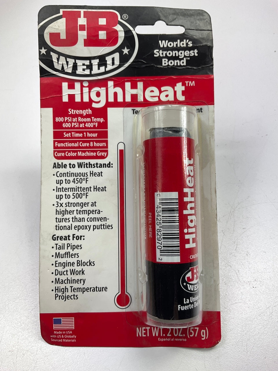 J-B Weld 8297 HighHeat 550 Degree Epoxy Putty Stick - 2 Oz.
