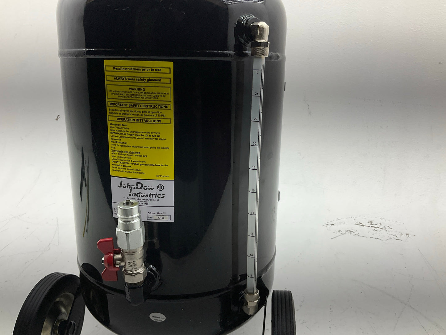 INCOMPLETE AS IS JohnDow JDI-6EV 6-Gallon Fluid Evacuator Tank W/ Venturi Vacuum