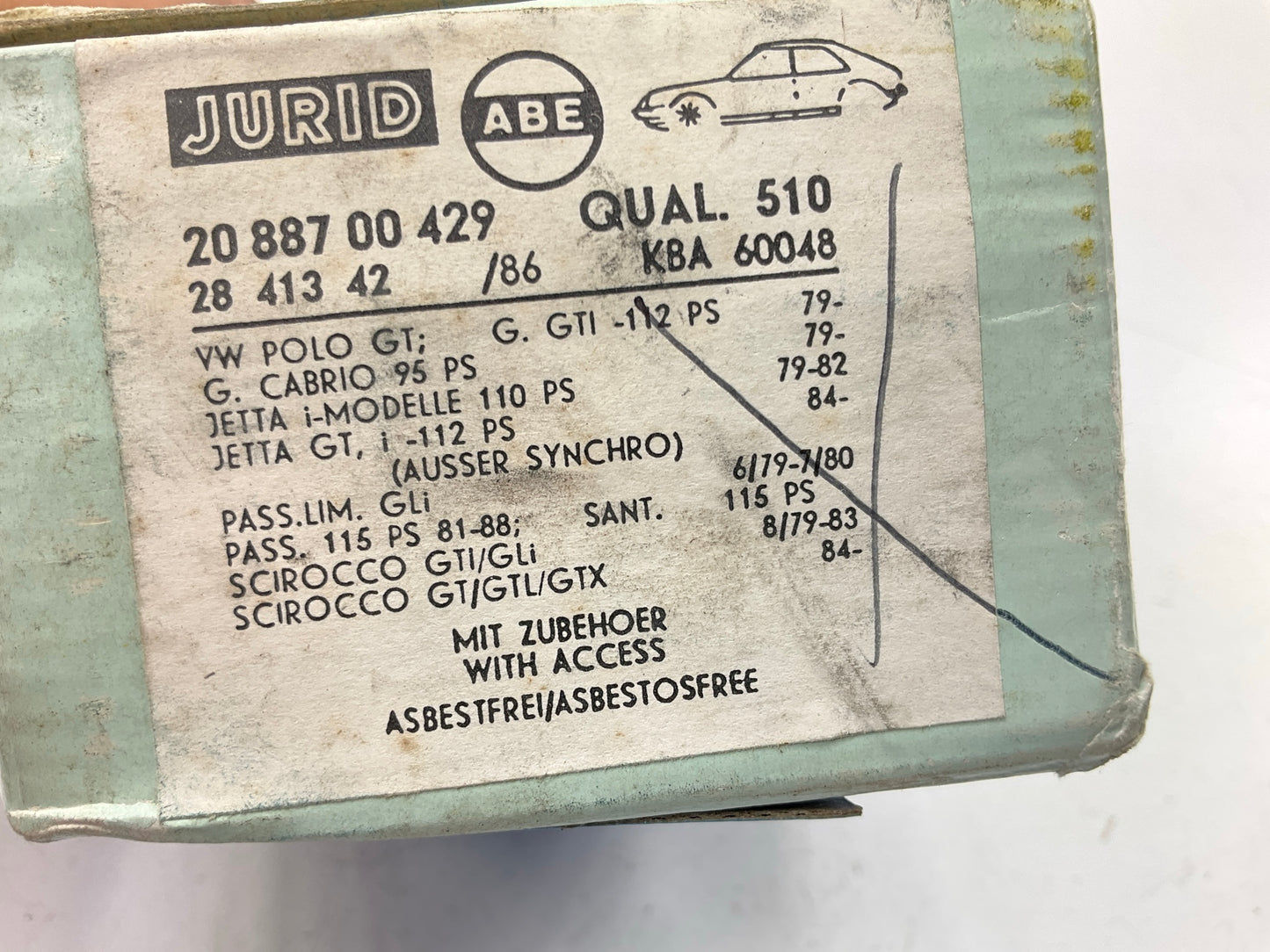 Jurid 2841342 Front Brake Pads For 1980-1986 VW Jetta, 1976-1983 VW Rabbit