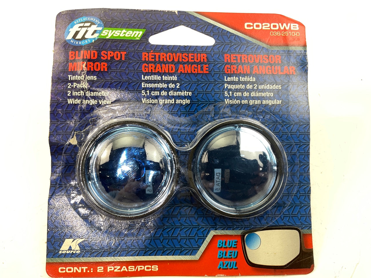 K Source C020WB Rear View Blind Spot Mirrors, 2'' Diameter Stick On BLUE