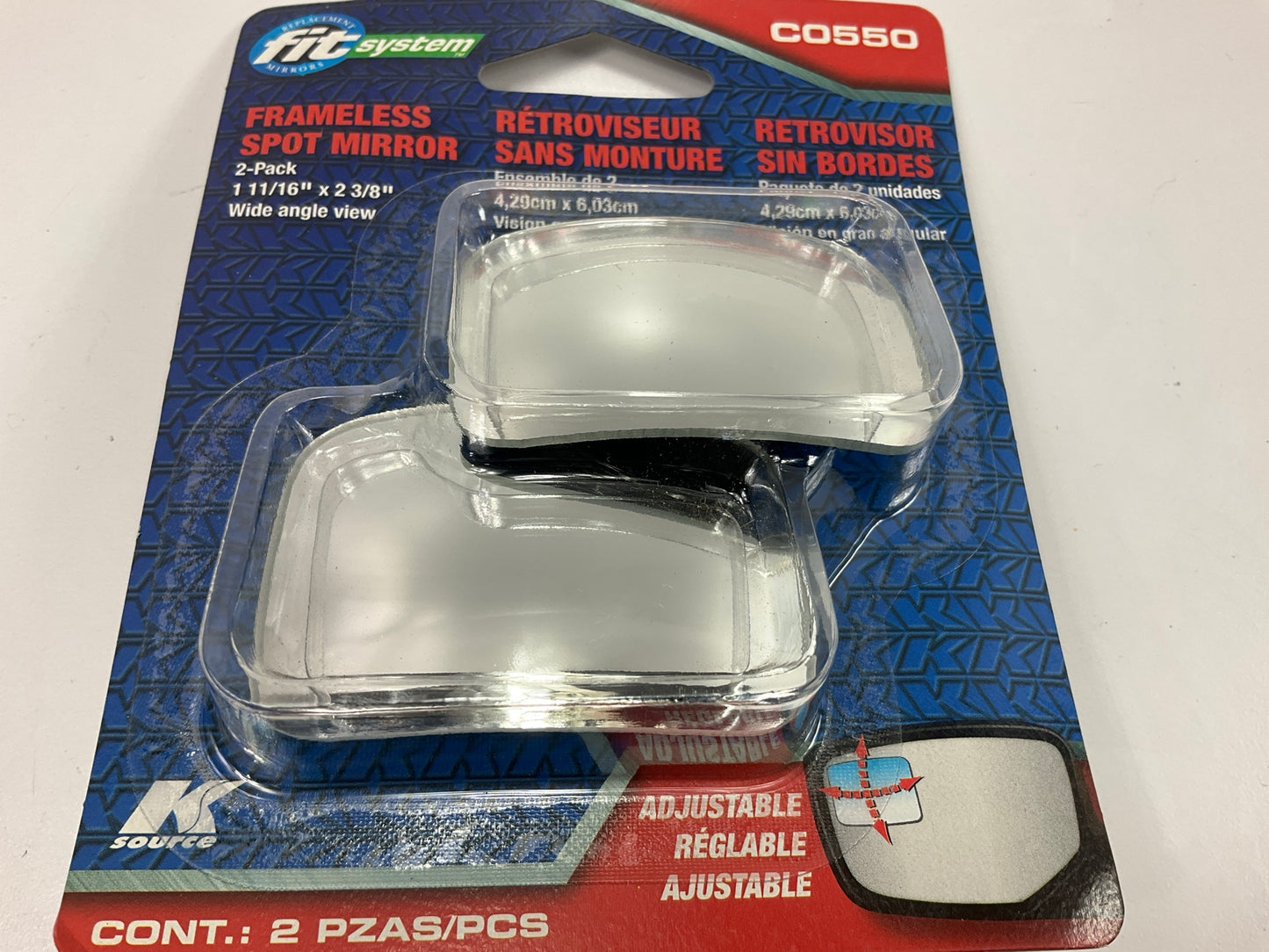 K-Source C0550 Frameless Blind Spot Mirror PAIR, 1-11/16'' X 2-3/8'' Size