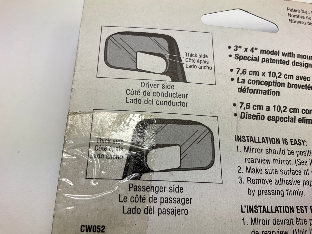 K Source CW052 Stick-On Super View Blind Spot Wedge Mirror, 3''x4''