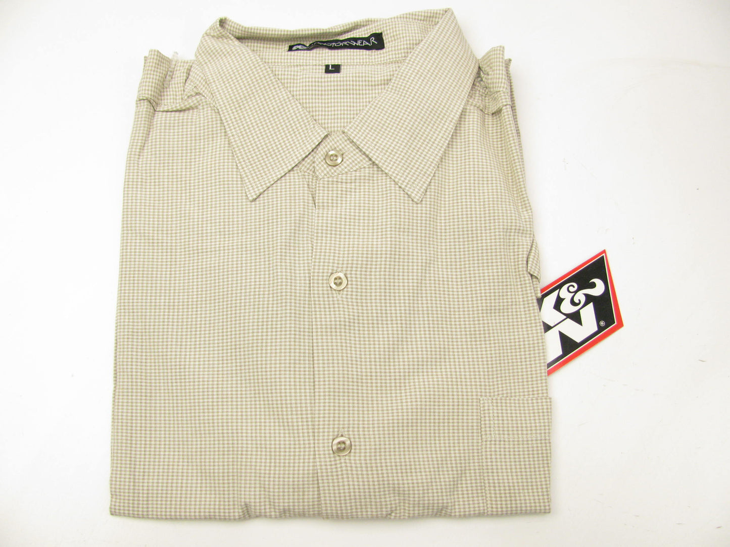 K&N BUTTON UP WOVEN LARGE TAN DRESS SHIRT 12158-L  (SHORT SLEEVE)
