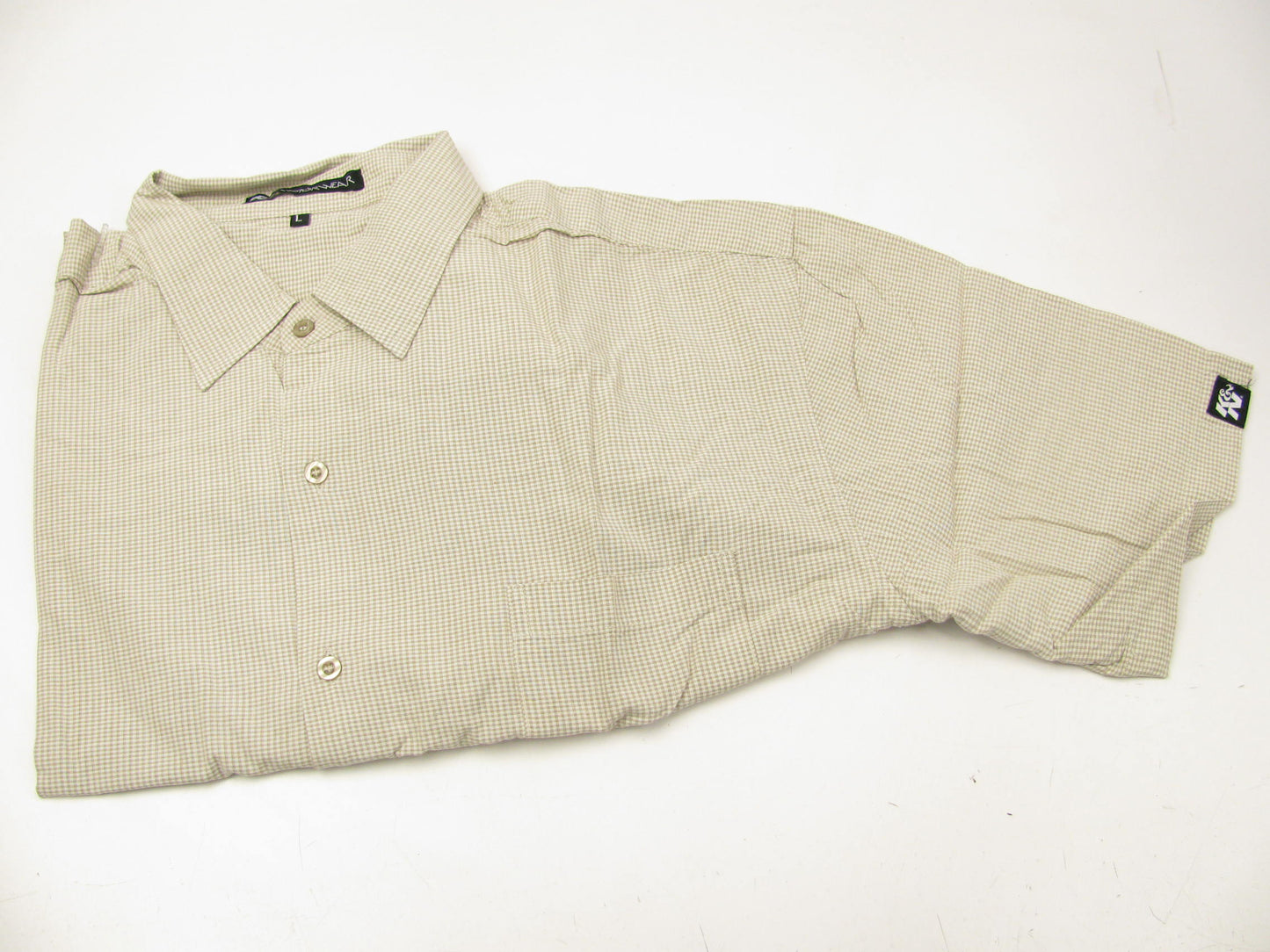 K&N BUTTON UP WOVEN LARGE TAN DRESS SHIRT 12158-L  (SHORT SLEEVE)