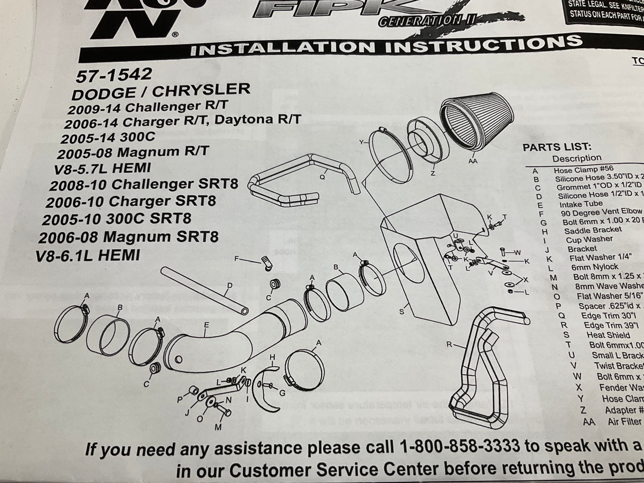 K&N 57-1542 Cold Air Intake System For 2005-19 Chrysler 300, 08-19 Challenger V8
