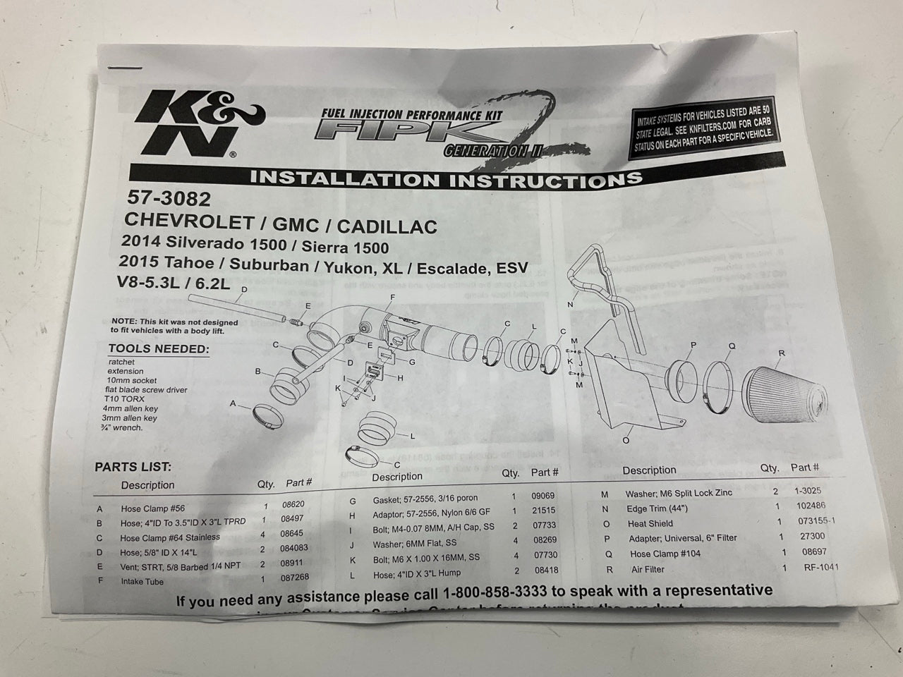 Missing Air Filter, Comes As Shown - K&N 57-3082 Cold Air Intake System