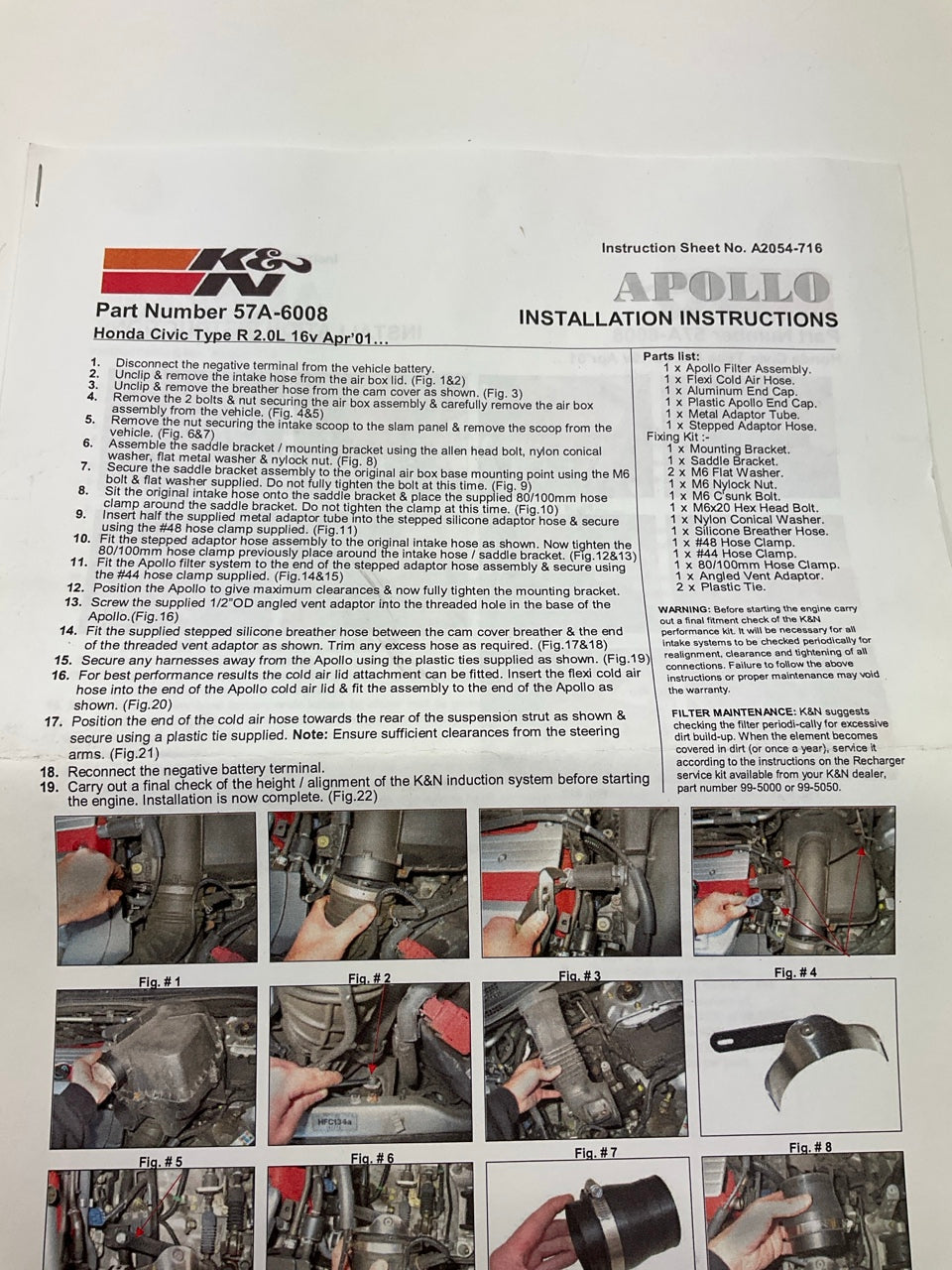 K&N 57A-6008 CAI Cold Air Intake System 2001-2006 Honda Civic 2.0L SI