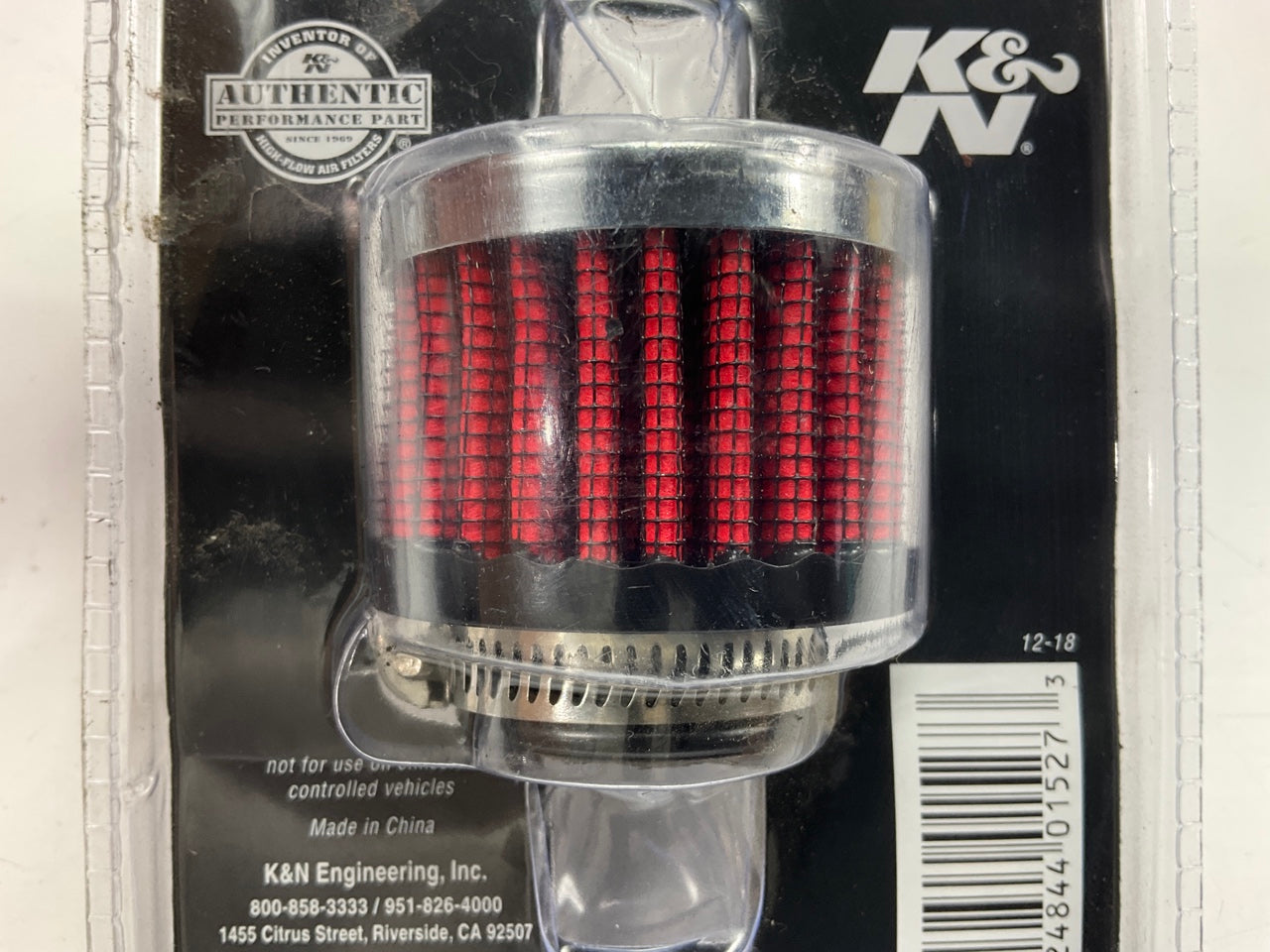 K&N 62-1370 1'' ID X 2'' OD X 1.5'' H Rubber Base Crankcase Vent Filter, Clamp-on