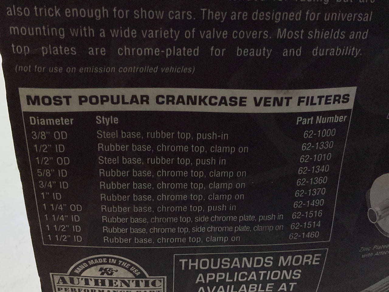 K&N 62-1511 Clamp On Crankcase Vent Filter - 1'' Flange, 3'' OD X 2.5'' Tall