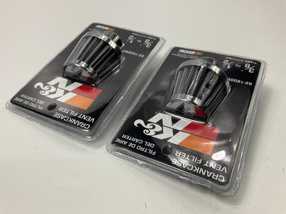 (2) K&N 62-1600WT Crankcase Vent Filter / Breather, Clamps On 3/8''-1/2'' Tubing