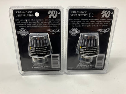 (2) K&N 62-1600WT Crankcase Vent Filter / Breather, Clamps On 3/8''-1/2'' Tubing