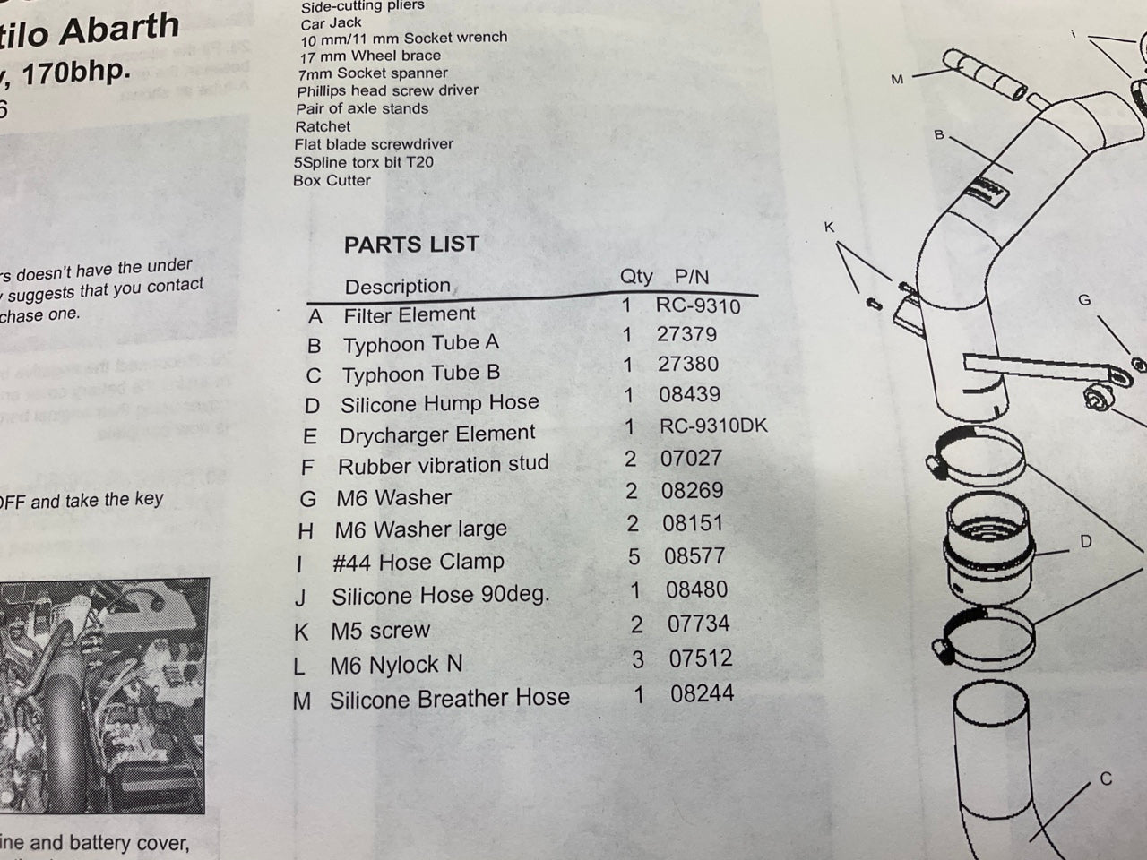 K&N 69-3302TP Performance CAI Cold Air Intake System - 2001-2006 Fiat Stilo 2.4L