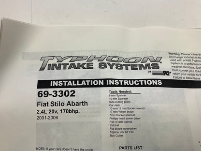 K&N 69-3302TP Performance CAI Cold Air Intake System - 2001-2006 Fiat Stilo 2.4L