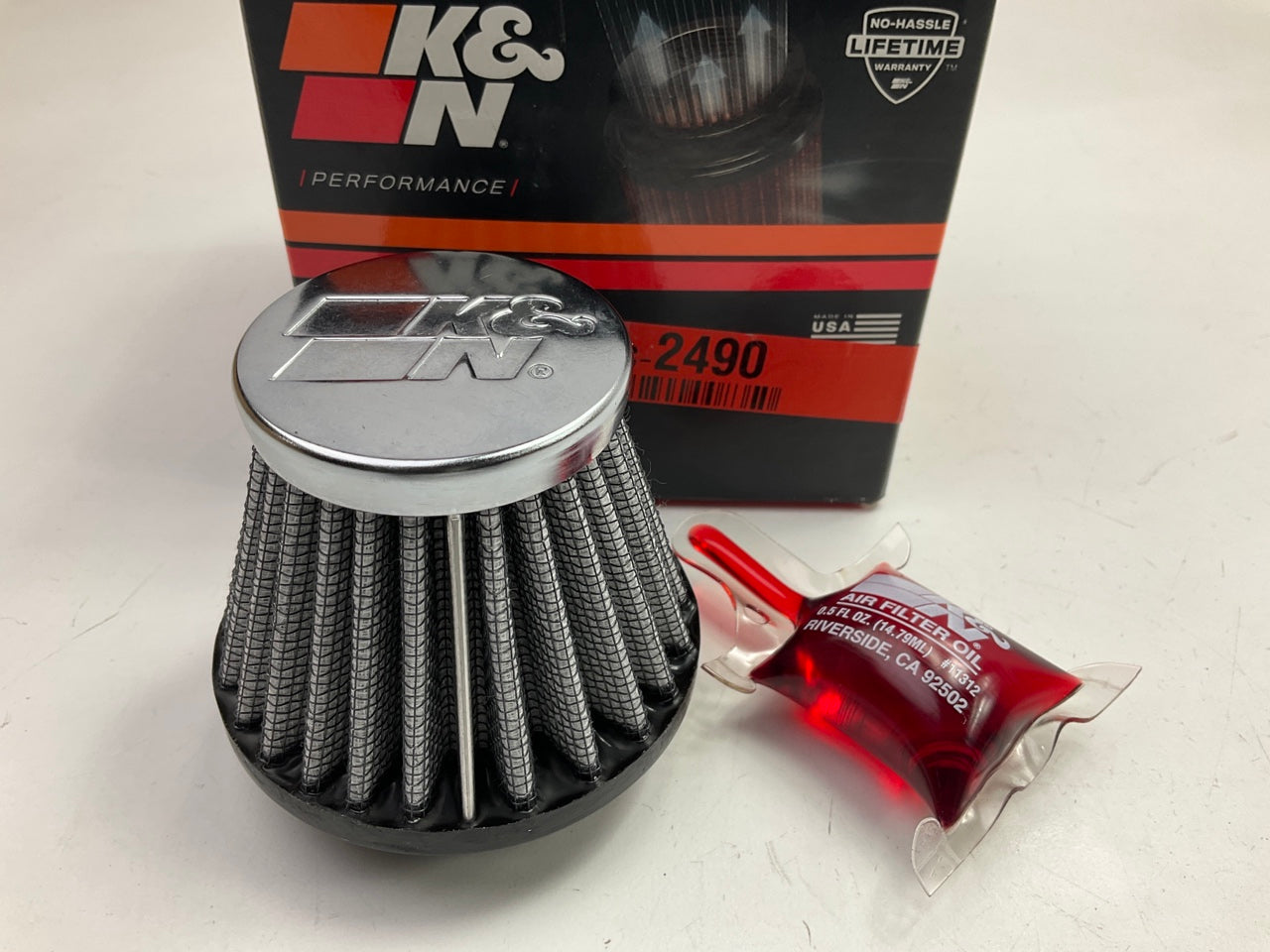 K&N RC2490 Small Engine High-Flow Air Filter - 1-11/16'' Inlet, 2-3/8'' Tall