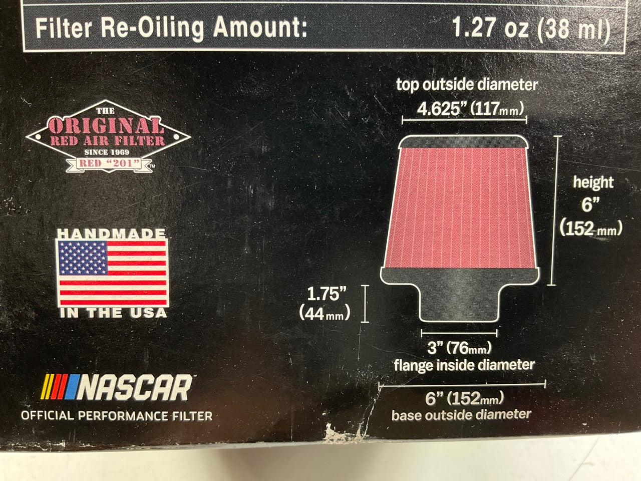 K&N RE0930 High Flow Performance Universal Clamp-on Air Filter 3'' Inlet, 6'' Tall