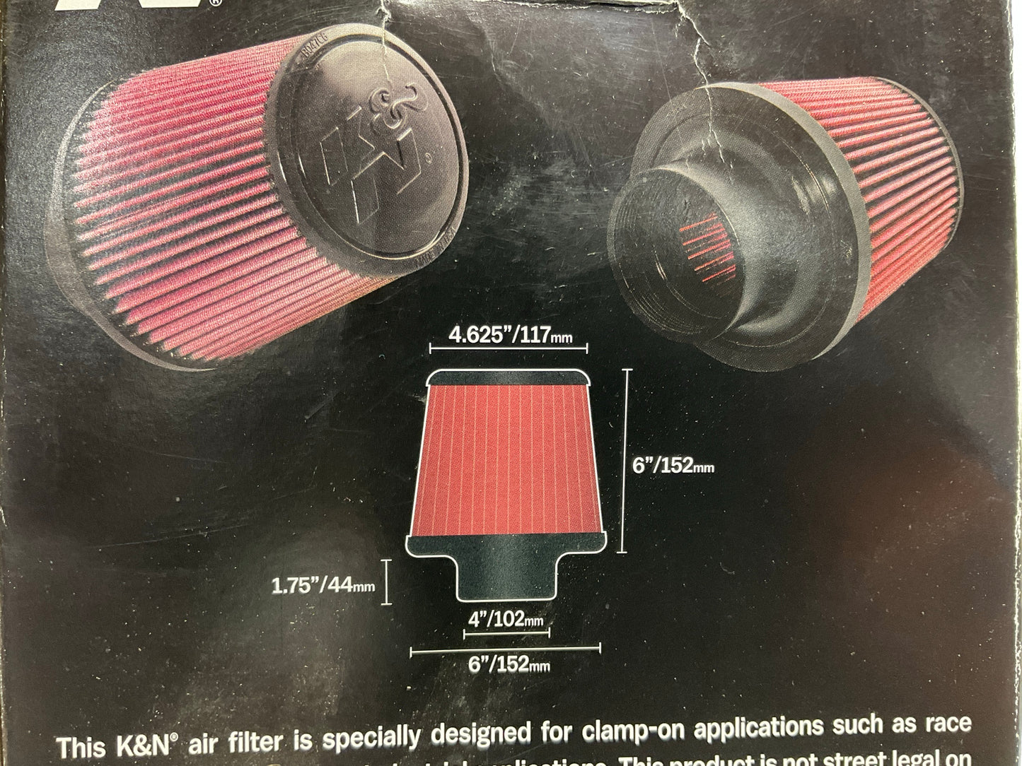 K&N RE0850 Performance High Flow Cold Air Intake Air Filter 4'' Inlet, 6'' Tall
