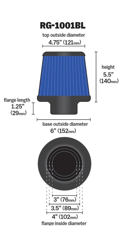 (2) K&N RG1001BLL Dual Cold Air Intake High Flow Washable Cone Air Filters BLUE