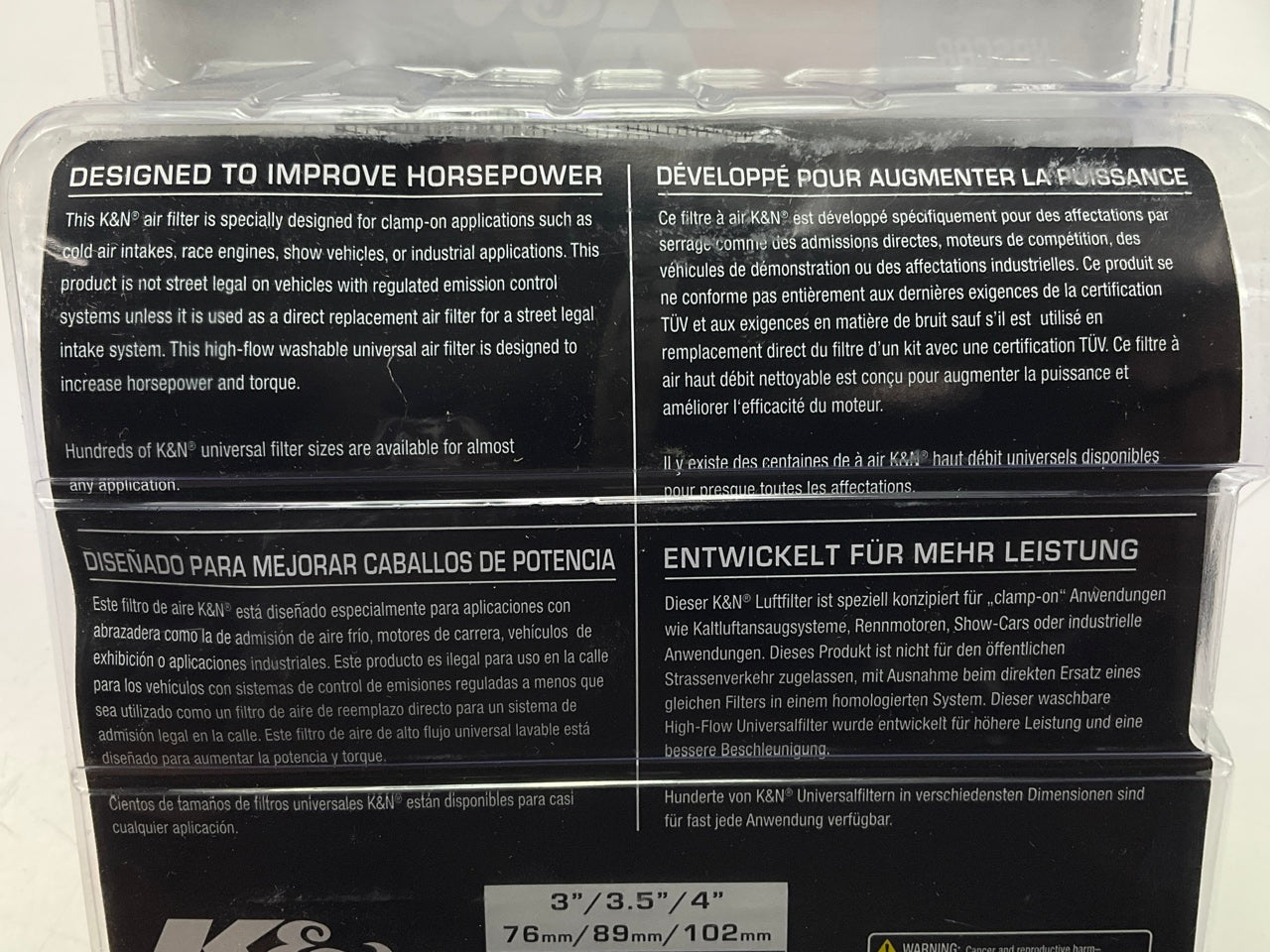 K&N RG-1001WT-L High Performance, Universal Clamp-on Washable Cone Air Filter