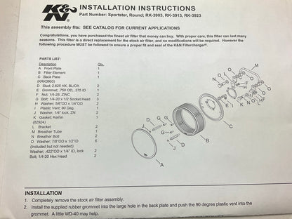 K&N RK-3913 Performance Air Intake System For 1991-1997 Harley XL1200 Sportster