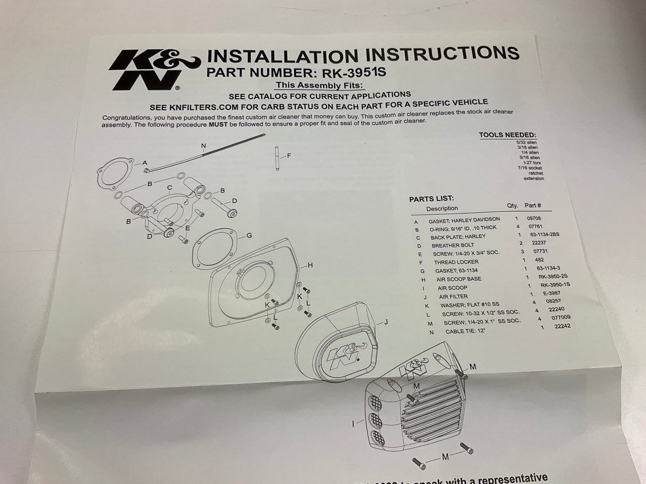 K&N RK-3951S Street Metal Shaker Air Cleaner Assembly For 08-16 Harley Davidson