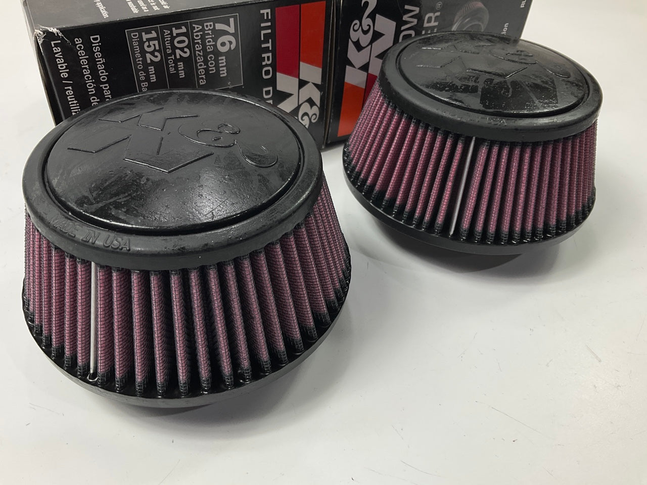 DUAL Performance Cold Air Intake Air Filters K&N RU5288, 3'' Inlet, 3'' Tall
