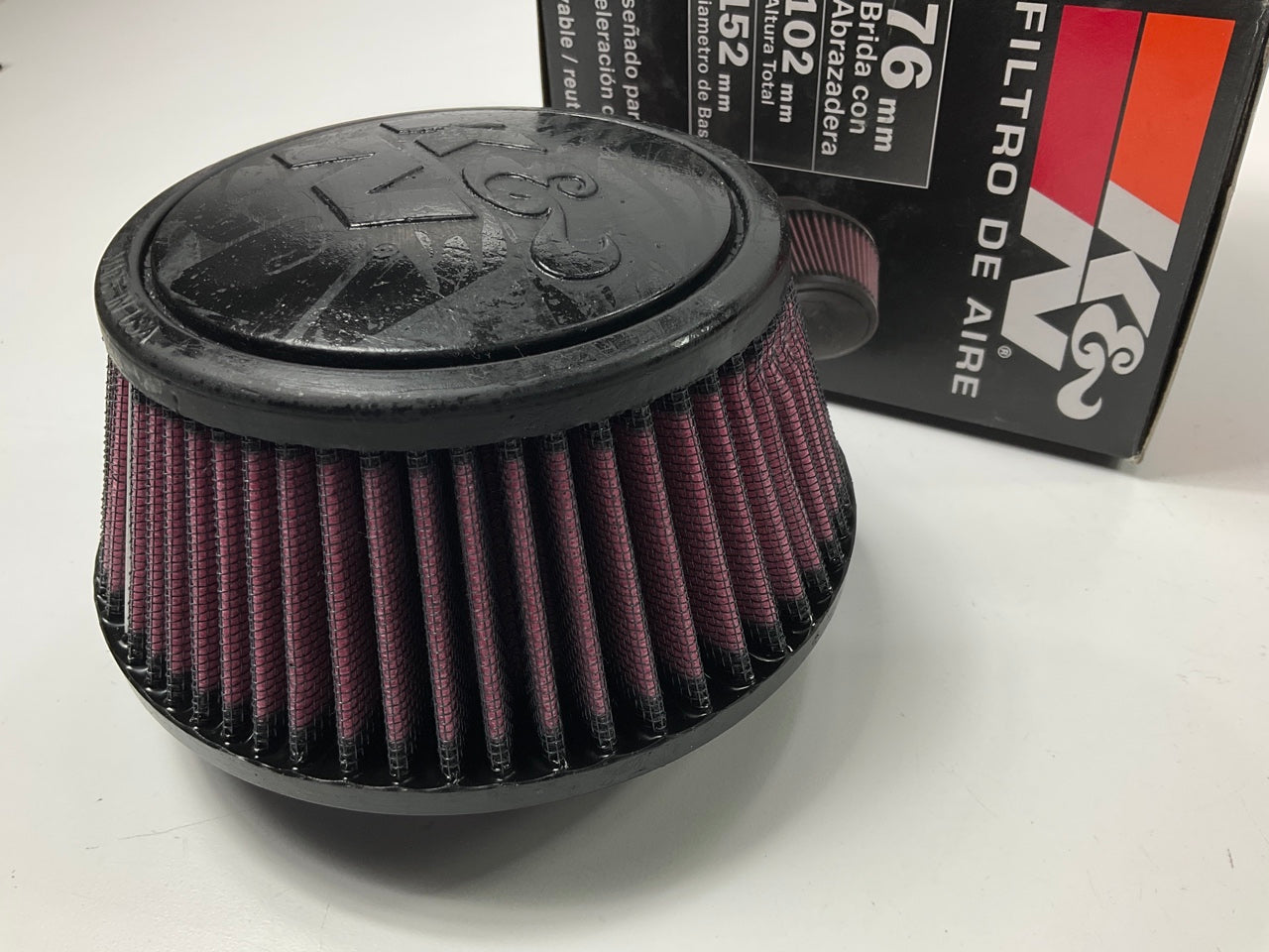 K&N RU5288 3'' Clamp-On Performance Cold Air Intake Air Filter, 6'' Base