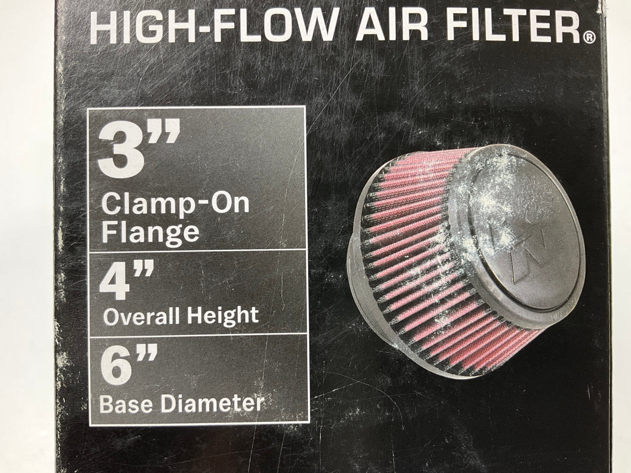 K&N RU5288 3'' Clamp-On Performance Cold Air Intake Air Filter, 6'' Base